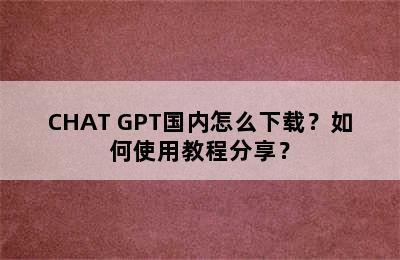 CHAT GPT国内怎么下载？如何使用教程分享？